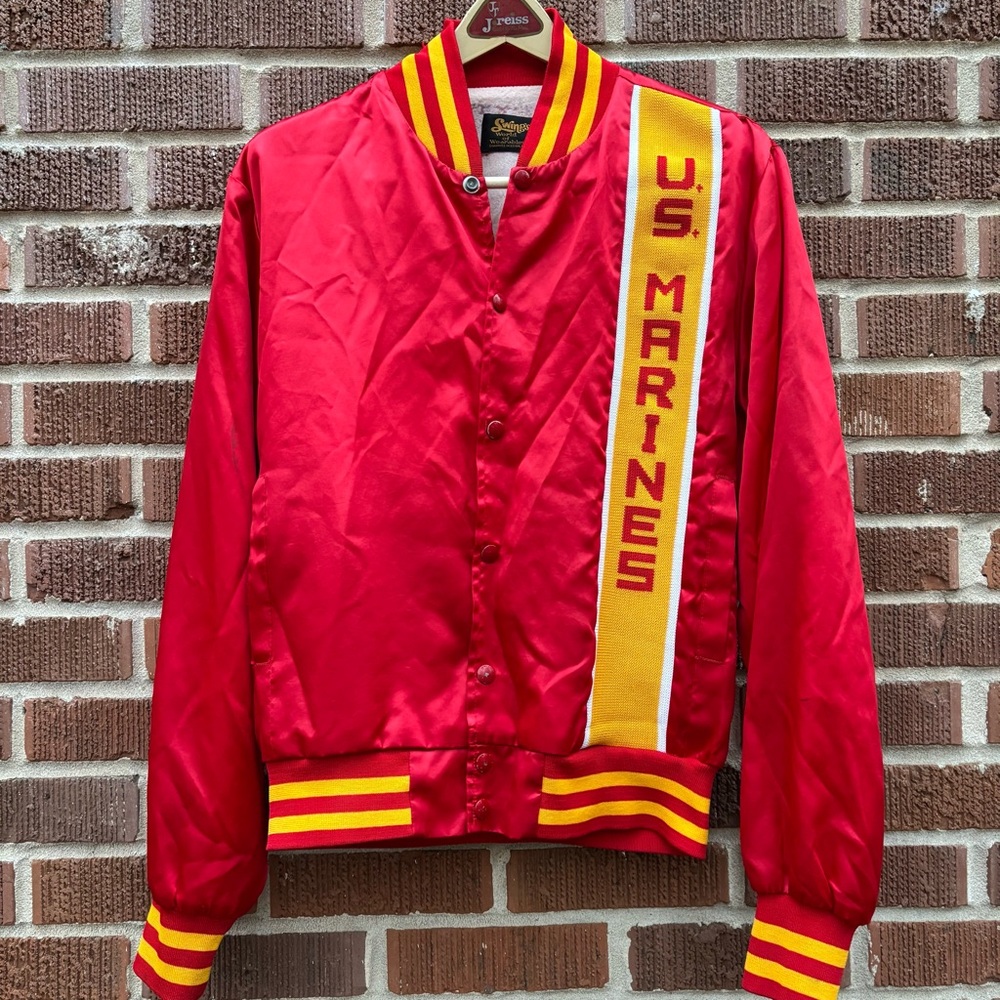 U.S. Marines 1980's Vintage Satin Jacket Swingster USA Military Boot Camp Sz M